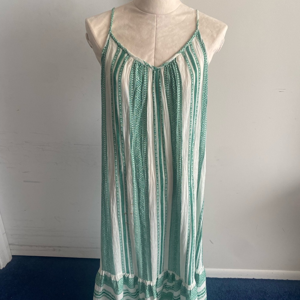 Velvet by Graham & Spencer Green and White Maxi Dress 100% cotton new w/out tags